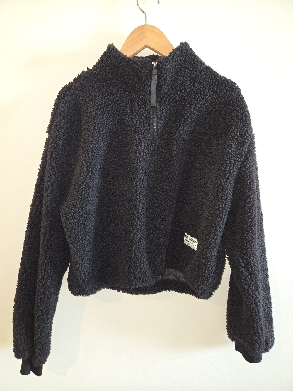 H&M Women's Black Sherpa Quarter-Zip Cropped Pullover Jacket Size S